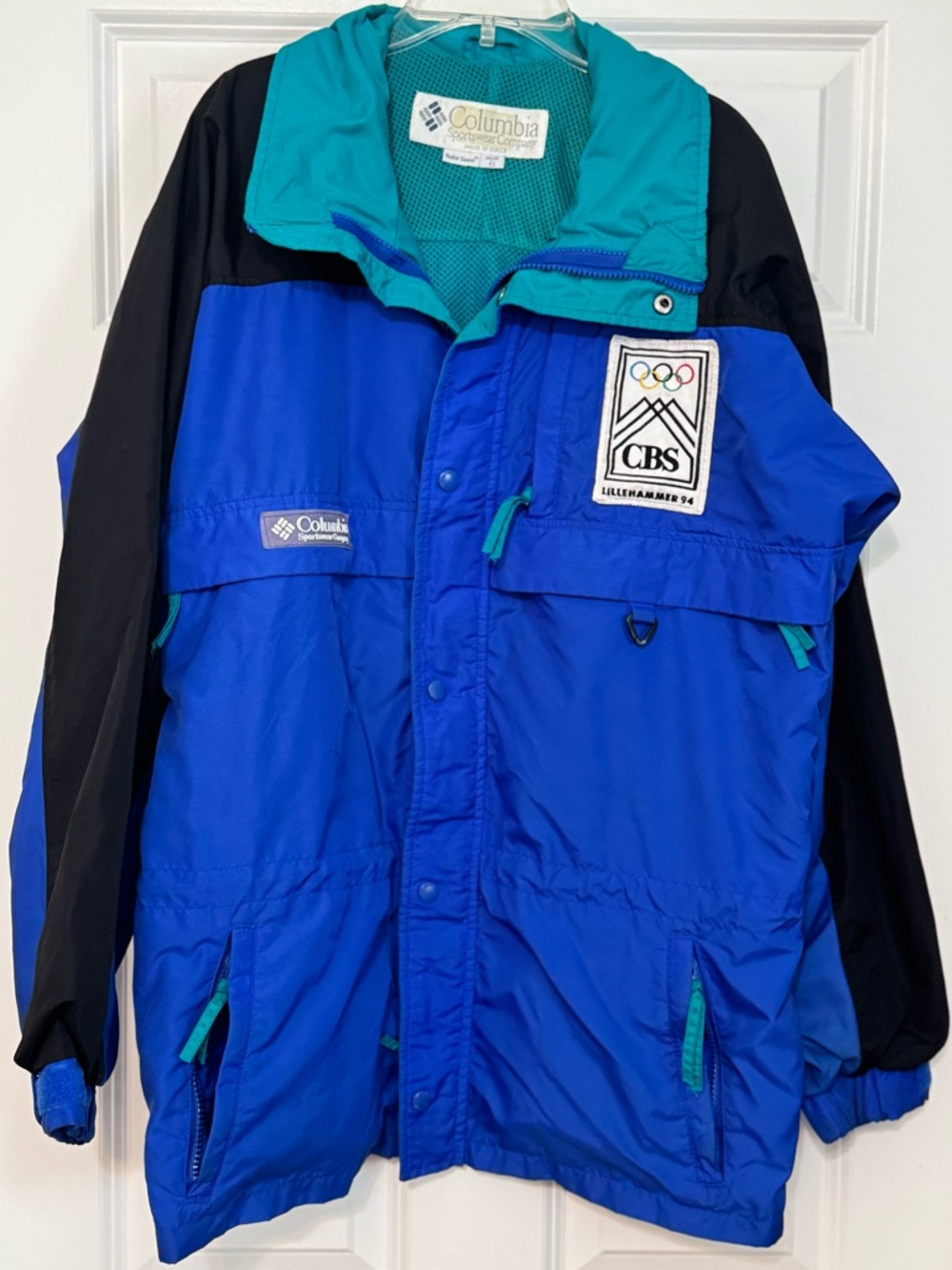 Vintage Men Columbia CBS 1994 Lillehammer Olympic Blue Black Zip-up Jacket Small